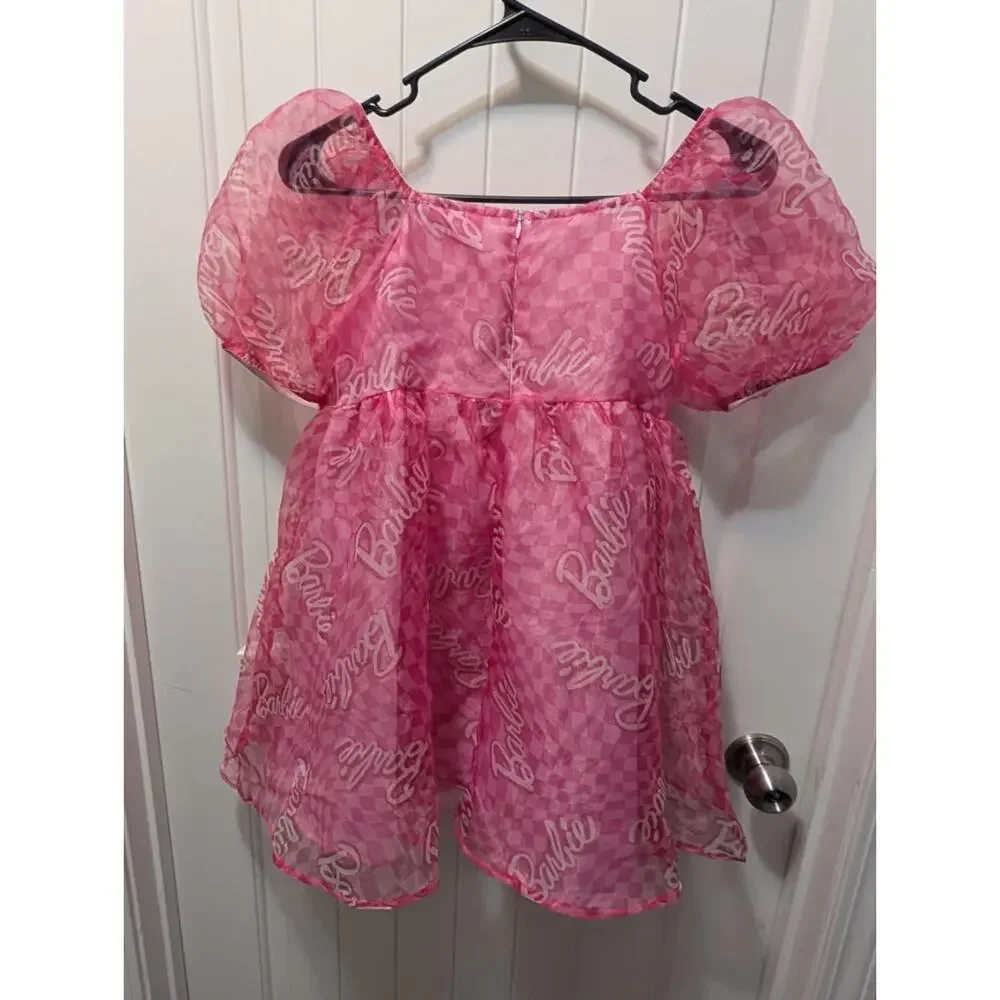 Girls Pink Barbie Dress With Puff Sleeves Halloween Costume Party Size XL(14)